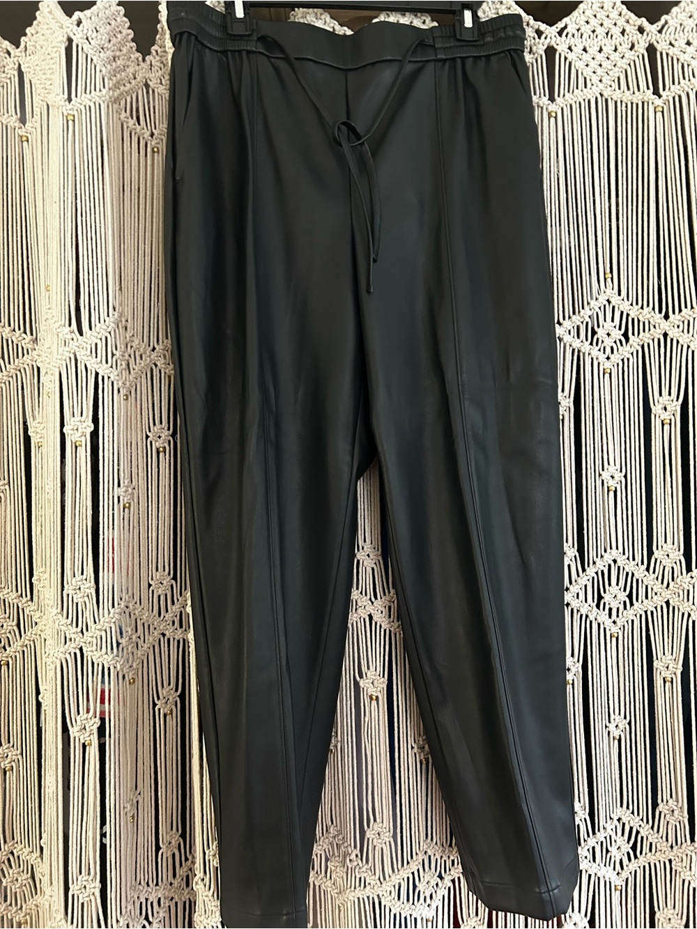 LOFT Black Faux Leather Track Joggers